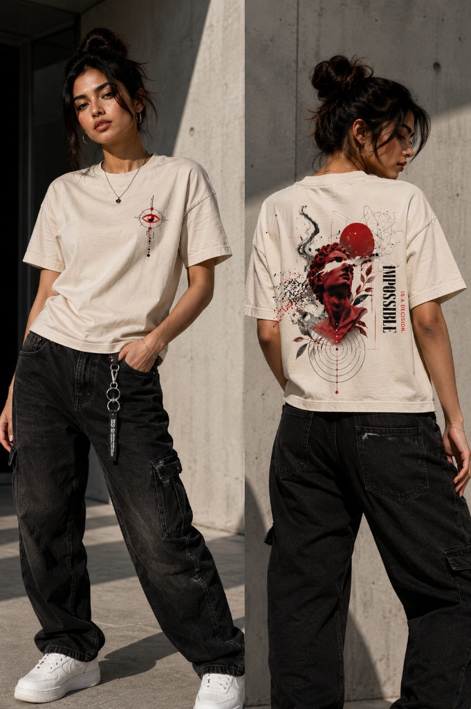 Impossible Decision Oversized Tee - Oversized Graphic T-Shirt by Rachel